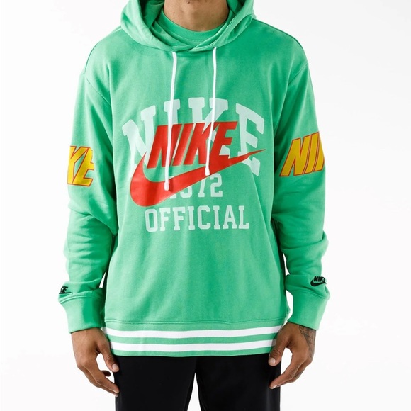 MENS NIKE NSW TREND FRENCH TERRY HOODIE Green with Red and Yellow Accents - Picture 1 of 6